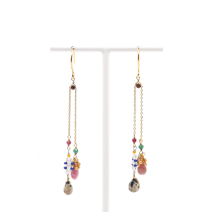 AX – oorbellen met dalmatis jaspis, rhodocrosiet en kwarts