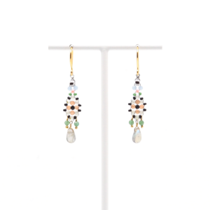 AX – oorbellen met labradoriet, kwarts en glasparels