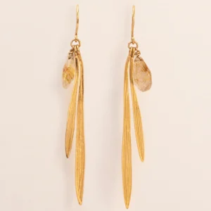 Wouters&Hendrix – oorbellen met bamboo blaadjes en rutielkwarts