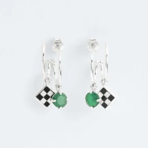 Wouters&Hendrix – trompe l’oeil oorbellen met onyx en parelmoer mozaïek en groene agaat
