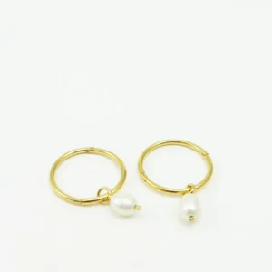 MHL - oorbellen hoops met witte parel zilver verguld