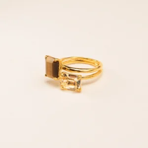 Wouters&Hendrix – dubbele ring met citrien en tijgeroog verguld