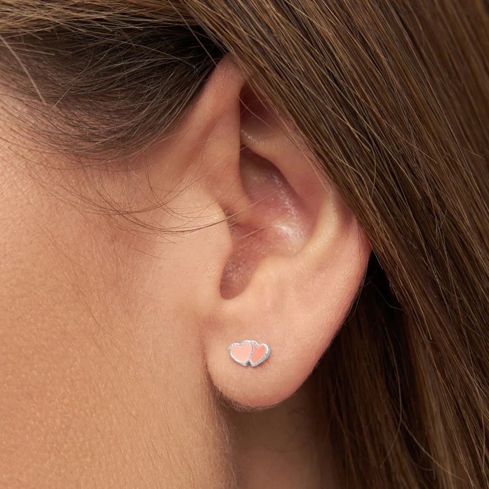 Lulu - single stud 2 hartjes koraal/zilverkleurig - Image 2