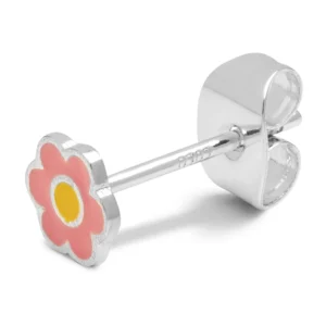 Lulu - single stud bloemetje roze/zilverkleurig