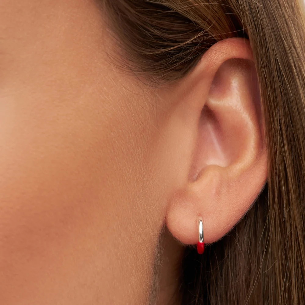 Lulu - single hoop half dip rood zilver (1 cm) - Image 2