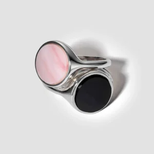 Lore Van Keer - sync ring met roze opaal en onyx zilver