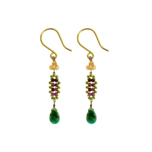 AX - oorbellen granaat, amazoniet en glasparels