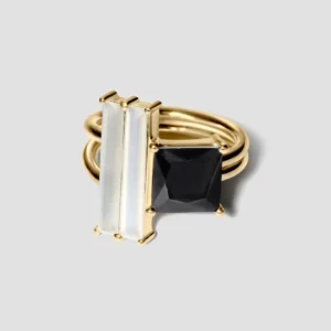 Lore Van Keer - epoc ring met maansteen en onyx verguld