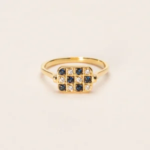 Wouters&Hendrix - 18K gouden ring met saffier en diamanten schaakbord