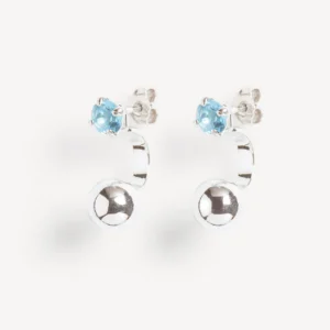 Wouters&Hendrix - oorknopjes met zwevende bol en aquamarijnkristal